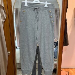 Derek Lam 10 Crosby Gray Jogger Pants with Gold Button Accents